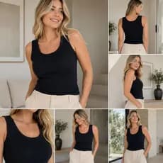 Camisetas Preta basic Regatas Básica Dia Dia Femininas Ribana Versátil Premium Canelada Reforçada Blusinha