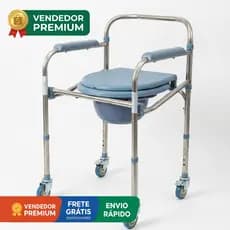 Cadeira Para Banho 4 Rodas Com Assento Dobravel 120kg Inox Resistente com Trava Antiderrapante