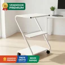 Mesa Carrinho Estante Auxiliar Metálico Z Prateleiras Branca Resistente com Rodinha Inox Escritório