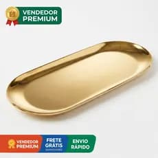 Kit Bandeja Oval Dourada Espelhada Aço Inox Cozinha Banheiro Decoração Luxo Petisco Entrada Lavabo