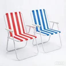 Kit 2 Cadeira de Praia Premium Listrada Azul Céu - Dobrável e Portátil para Praia e Piscina