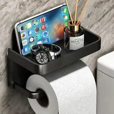 Suporte Papel Higiênico para Banheiro com Apoio Celular Sem Furos Premium ou Simples Preto/Chumbo