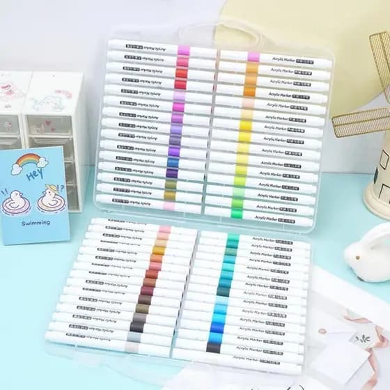 Kit Marcadores de Acrílico 24/36/48/60 Cores com Caneta Branca à Prova d'Água Frete Grátis