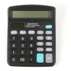 Calculadora Preta 12 Dígitos Wassay para Escola Escritório e Casa