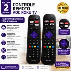 Kit 2 Controles Remotos Para Smart TV AOC Roku, pilhas inclusas, FBG-9091 Alta Qualidade