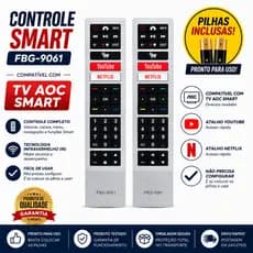 Kit 2 Controles Remotos Compatíveis Com TV AOC Smart 4K Netflix Youtube FBG-9061 Com Pilhas Inclusas