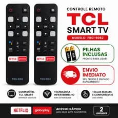Kit 2 Controles Remotos Smart TV TCL Semp Android FBG-9062 Com Pilhas Inclusas Pronta Entrega