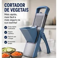 Cortador Fatiador de Legumes Multifuncional Premium com Recipiente e Lâminas em Aço Inox