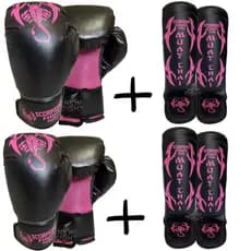Duas Luvas + Duas Caneleiras Muay Thai Kingboxing