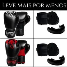 Duas Luvas de Muay Thai + Dois Protetores Bucais + Dois pares de Bandagem