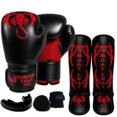 Kit Muay Thai Luva + Caneleira + Bandagem + Bucal