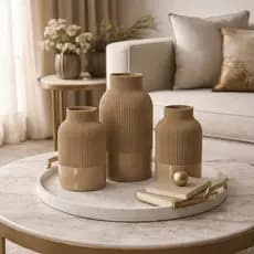 Kit 3 Vasos Decorativos Canelado Minimalista Moderno Trio de Vasos Decoração Sala Rack Mesa Quarto Prateleira