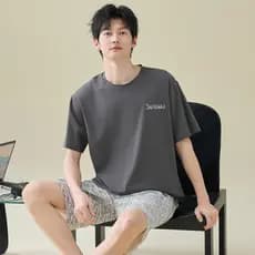 Pijamas masculinos de algodão puro verão dos desenhos animados calças de manga curta terno masculino Plus Size juventude