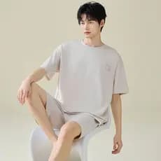 Pijamas de verão masculino Modal fino Shorts de manga curta Casual terno de duas peças masculino Homewear terno de ar co