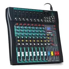 Mesa de Som 8 Canais Bluetooth USB MP3 Phantom Power 48V Bivolt com Efeitos Reverb Delay XLR Profissional