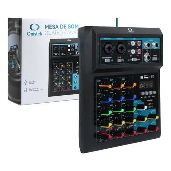 Mesa de Som Profissional 4 Canais com USB, Efeitos, Equalizador, Bluetooth e Phantom Power