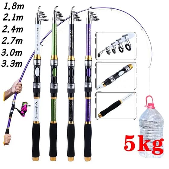 Sougayilang 1.8M-3.3M Vara De Pesca Telescópica Portátil Para Carpa De Fibra De Vidro FRP Dura
