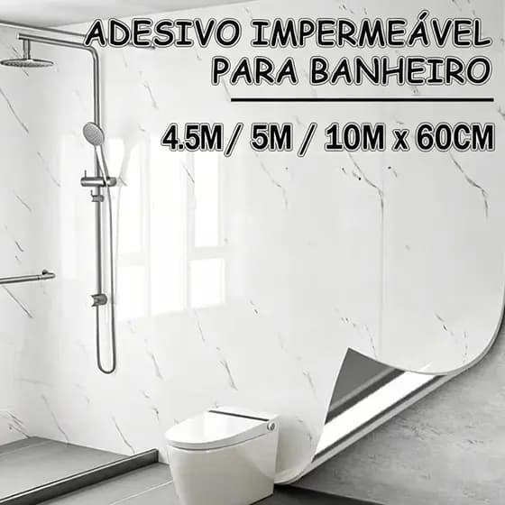 Adesivo Parede Lavável Banheiro Mármore 5/10M Preto E Branco Papel de Parede Autoadesivo Removível