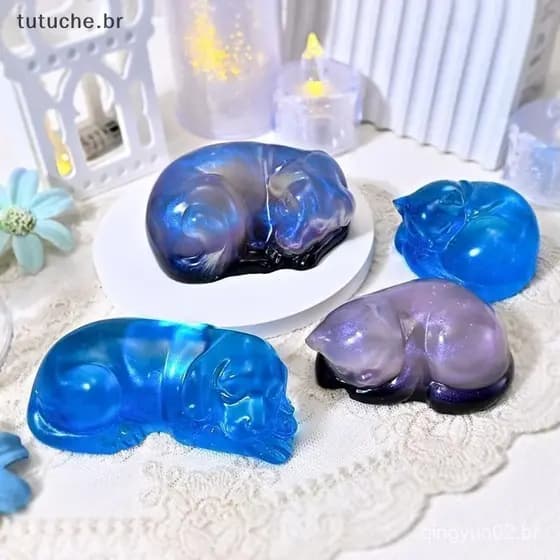 TU Novo Ornamento De Cachorro E Gato Dormindo Molde De Silicone DIY Série De Animais De Estimação Vela Aroma Gesso Molde