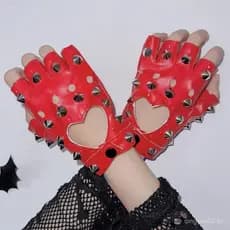Luvas De Rebite , Meia Palma De Couro PU Com Estampa De Leopardo Envernizado Gótico Punk Y2K