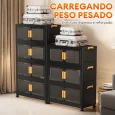 Drelife 50cm Organizadora Armário Armazenamento Dobrável Empilhável com Porta Rodinhas Multiuso 2 Portas