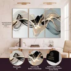 Kit 3 Quadros Decorativos Moderno Abstrato Ondas Elegante Luxo