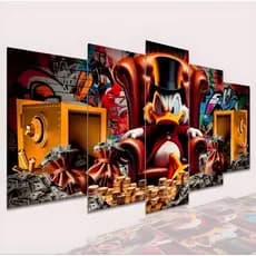Kit 5 Peças Quadros Decorativos Mosaico Tio Patinhas Cofre Milionário