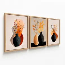 Trio Quadros Decorativos Com Moldura Floral Moderno