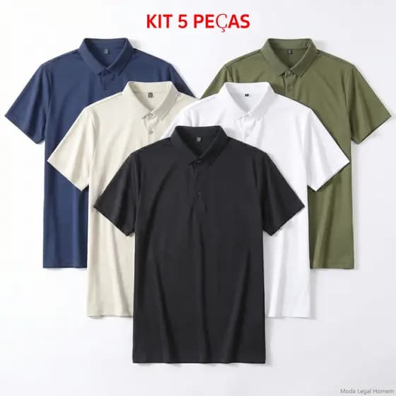 Kit 5 Camisas Polo Masculinas Waffle Respirável Gola Tricô |Moda Legal Homem|