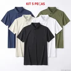 Kit 5 Camisas Polo Masculinas Waffle Respirável Gola Tricô |Moda Legal Homem|
