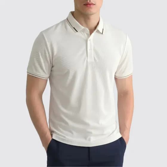 Camisa Polo Masculina |Moda Legal Homem| Branca Micro-Waffle Luxo Silencioso Premium