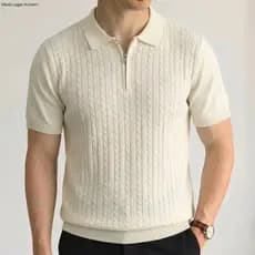 Camisa Polo Masculina Tricô Texturizada Meio Zíper | Moda Legal Homem | Premium Executivo