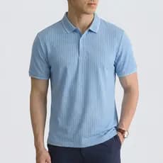 Camisa Polo Masculina |Moda Legal Homem| Textura Vertical Não Amassa Manga Curta Social Azul