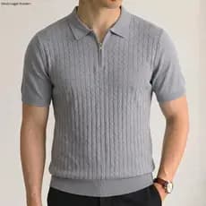 Camisa Polo Tricot Masculina | Moda Legal Homem | Jacquard Meio Zíper Casual Negócios Premium