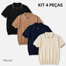 Kit 4 Polo Masculina Zíper Trama Vazada em V Premium P ao G1