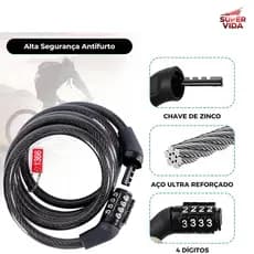 Cadeado Antifurto Bicicleta Senha 4 Dígitos Luatek LK-BL06