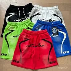 HELLSTAR CAP 10 Shorts Esportivos Casuais e Soltos para Homens Hip Hop Calças Cinco Quartos Verão
