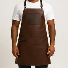 Avental Barbeiro, Cabeleireiro, Cozinha e Churrasco Marrom Profissional Couro (artificial) Alças Reguláveis Multiuso