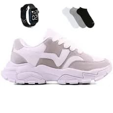 Tenis Feminino + Smart Watch + Meia Casual Couro Esportivo Lançamento Novo