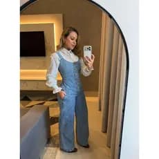 Macacão Jeans Feminino Wide leg Selena