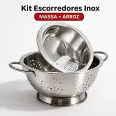 Kit Escorredor Inox Massa + Arroz Grande ou Pequeno Cozinha