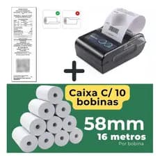 Mini Impressora Bluetooth Termica 58mm Com 10 Bobinas Lisa Fosca