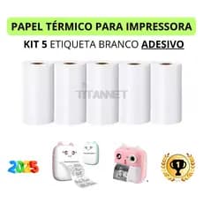 Kit 5 Bobina Etiqueta Térmica Adesiva 57x30mm Branco Mini Impressora