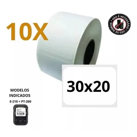 Etiqueta 30x20 P/ Mini Impressora | E210 | Pt260 - 10 Rolos