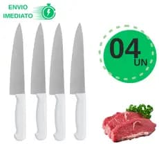 Faca de Cozinha Aço Inoxidável 8” Cabo Branco – Ideal para Carnes e Churrasco