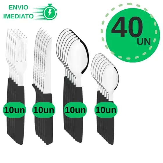 Kit de Talheres Inox 40 Peças Cabo Colorido Faqueiro Completo Resistente para Cozinha e Refeições