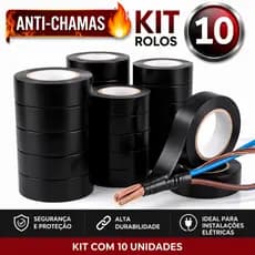 Kit 10  Fita Isolante Preta Antichamas 5 Metros Alta Resistência para Instalações Elétricas