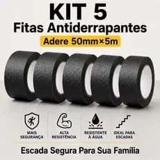 kit 5 Fita Antiderrapante 50mm×5m Escada Segura,  Cerâmica, Mármore, Porcelanato, Madeira, Piso Liso