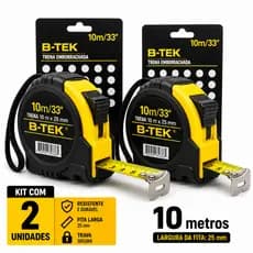Kit 2 unidades de Fita Métrica Trena 10M 25MM Com Alça E Trava Emborrachada Profissional