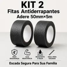Kit 2 Fita Antiderrapante Preta 50mm 5m Não Escorrega, Escadas, Rampas, Piscinas, Pisos